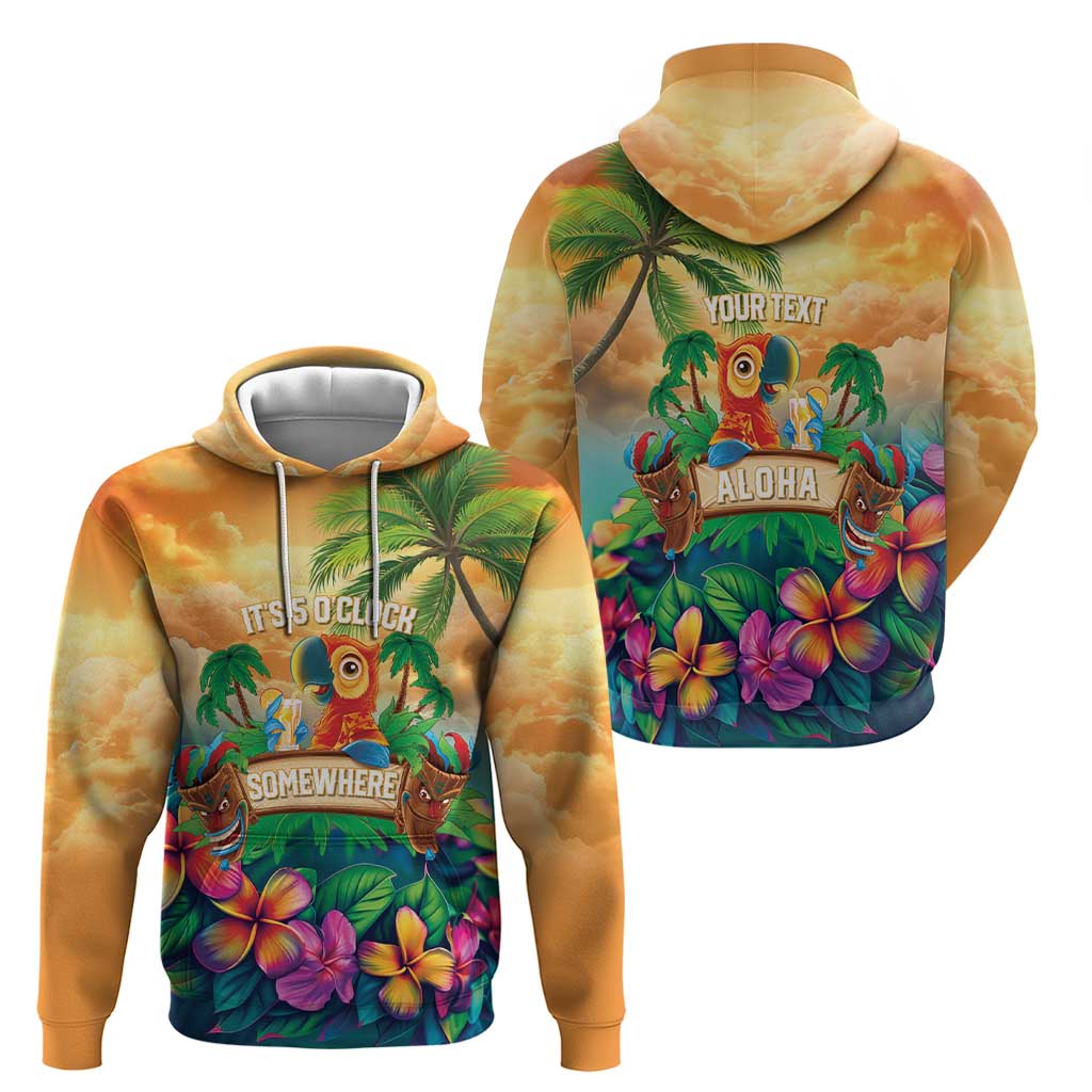 5 Oclock Somewhere Personalized Hoodie Hawaii Parrots Plumeria Summer Vibe - Polynesian Pride