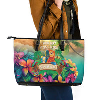 5 Oclock Somewhere Personalized Leather Tote Bag Hawaii Parrots Plumeria Summer Vibe - Polynesian Pride