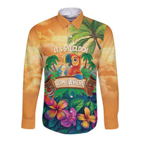 5 Oclock Somewhere Personalized Long Sleeve Button Shirt Hawaii Parrots Plumeria Summer Vibe LT9 Unisex Yellow - Polynesian Pride