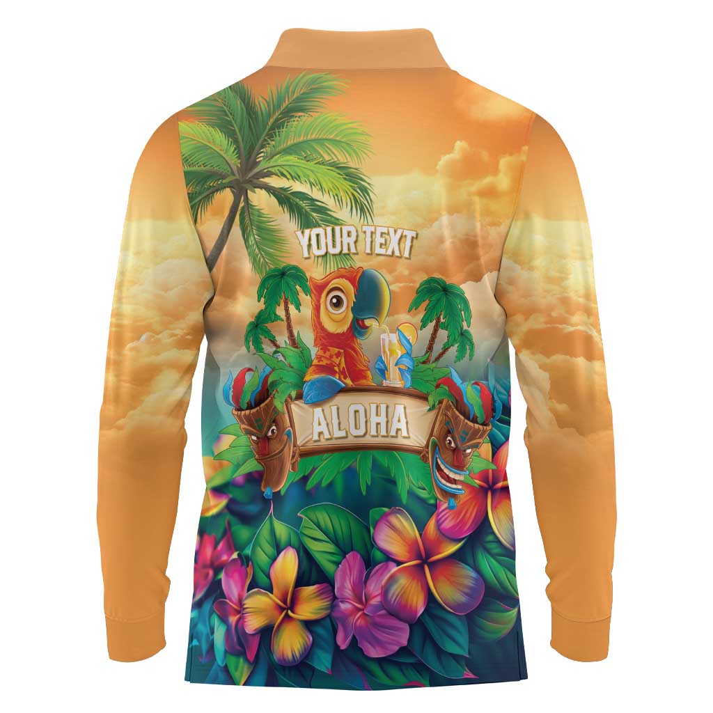5 Oclock Somewhere Personalized Long Sleeve Polo Shirt Hawaii Parrots Plumeria Summer Vibe - Polynesian Pride