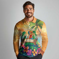 5 Oclock Somewhere Personalized Long Sleeve Polo Shirt Hawaii Parrots Plumeria Summer Vibe - Polynesian Pride
