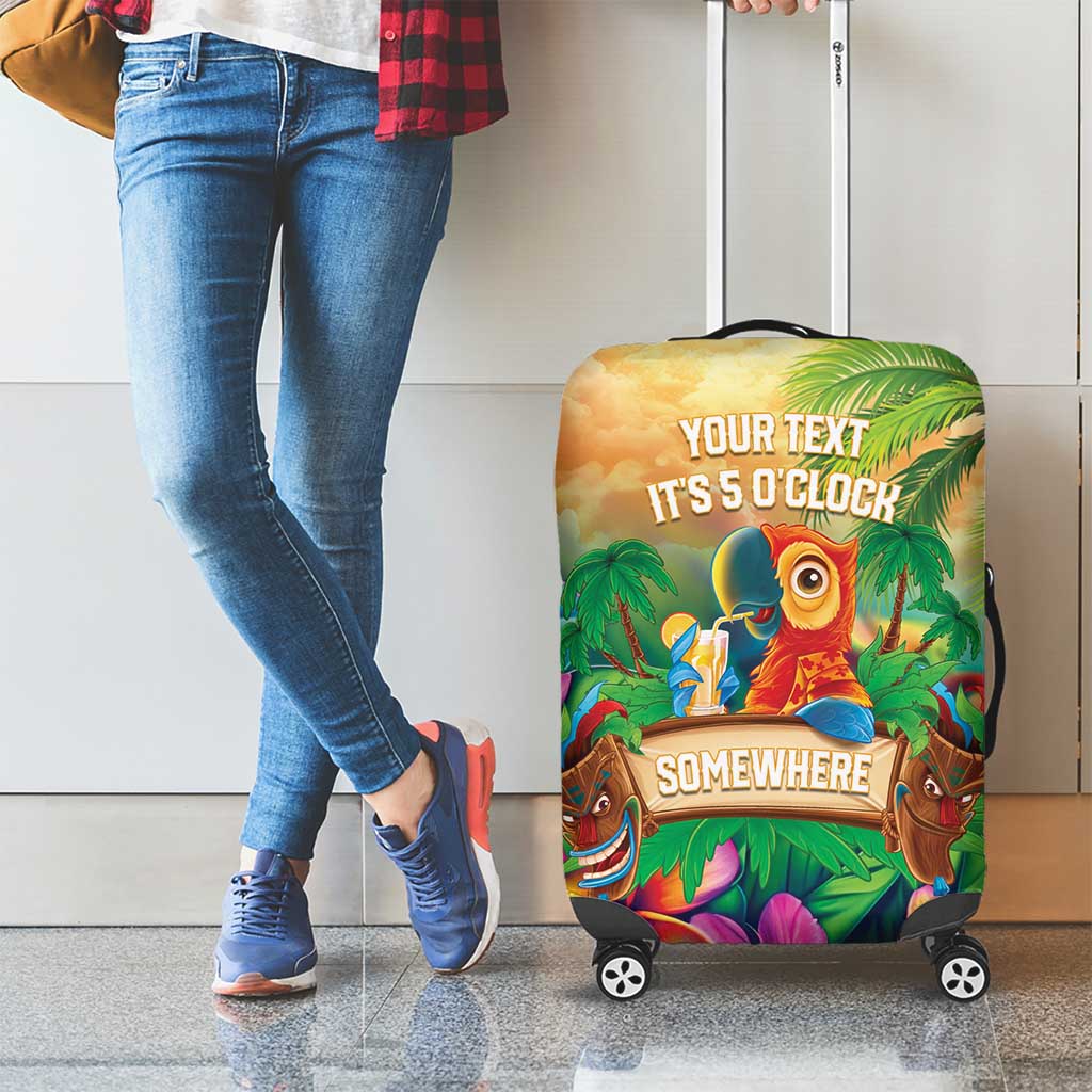5 Oclock Somewhere Personalized Luggage Cover Hawaii Parrots Plumeria Summer Vibe - Polynesian Pride