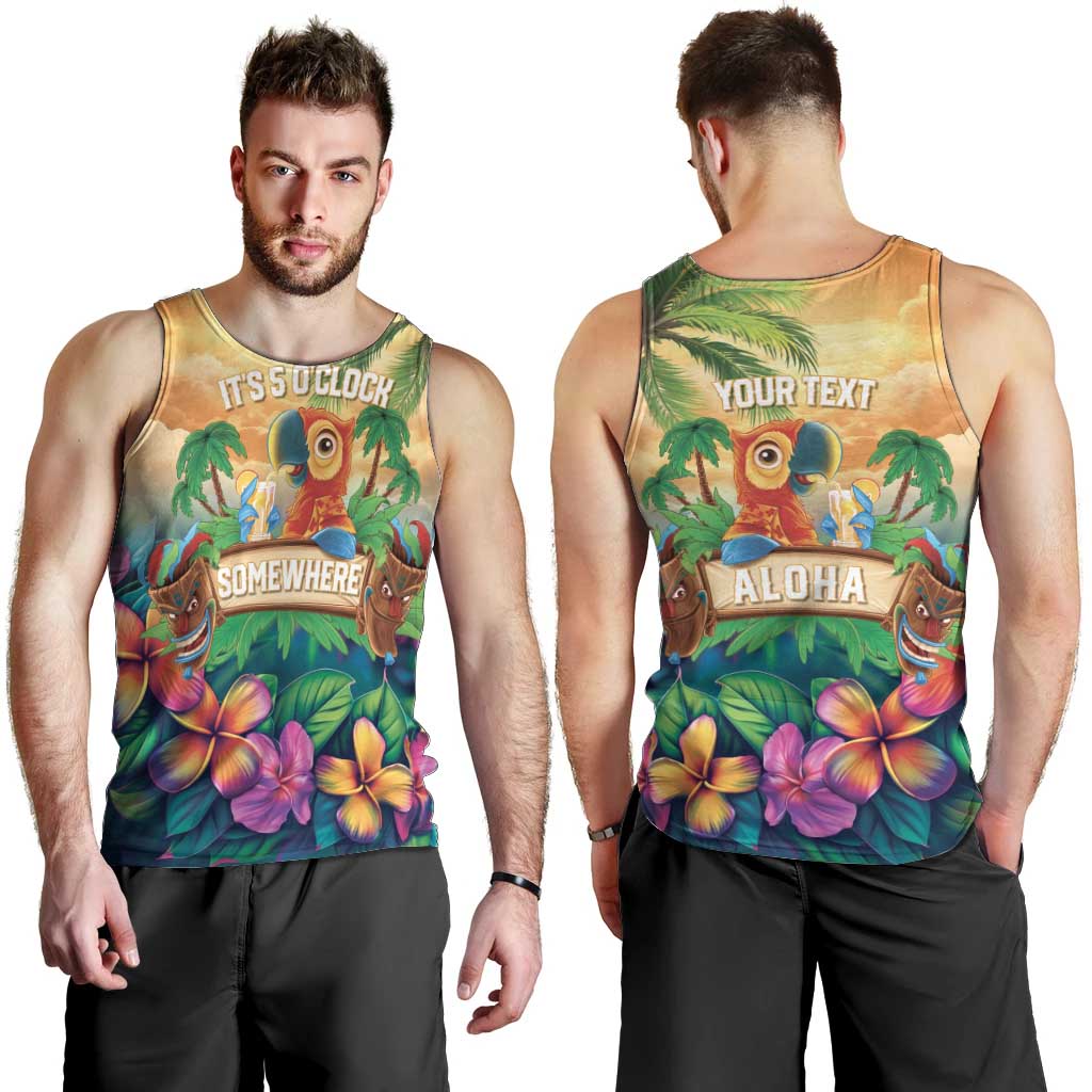 5 Oclock Somewhere Personalized Men Tank Top Hawaii Parrots Plumeria Summer Vibe LT9 - Polynesian Pride