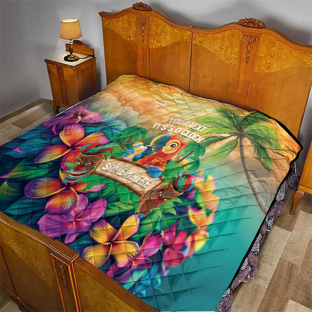 5 Oclock Somewhere Personalized Quilt Hawaii Parrots Plumeria Summer Vibe - Polynesian Pride