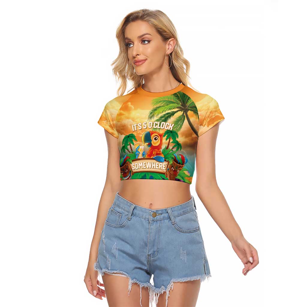5 Oclock Somewhere Personalized Raglan Cropped T Shirt Hawaii Parrots Plumeria Summer Vibe LT9 Female Yellow - Polynesian Pride