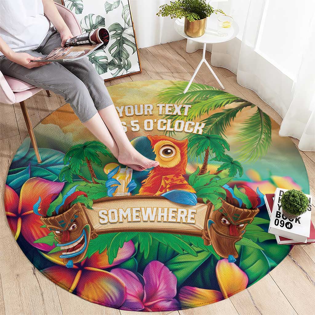 5 Oclock Somewhere Personalized Round Carpet Hawaii Parrots Plumeria Summer Vibe - Polynesian Pride