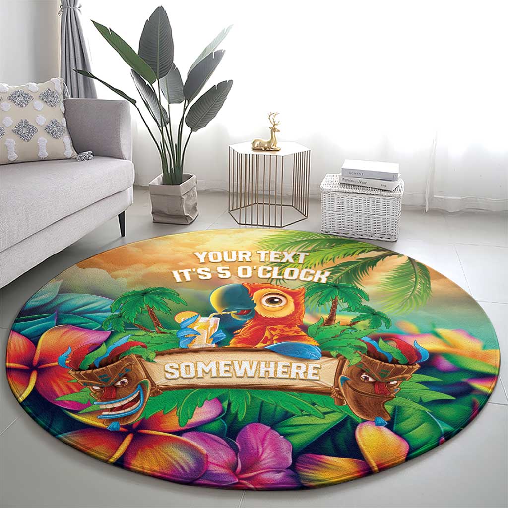 5 Oclock Somewhere Personalized Round Carpet Hawaii Parrots Plumeria Summer Vibe - Polynesian Pride