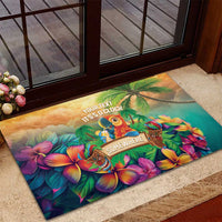 5 Oclock Somewhere Personalized Rubber Doormat Hawaii Parrots Plumeria Summer Vibe - Polynesian Pride