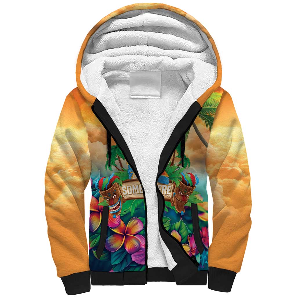 5 Oclock Somewhere Personalized Sherpa Hoodie Hawaii Parrots Plumeria Summer Vibe - Polynesian Pride