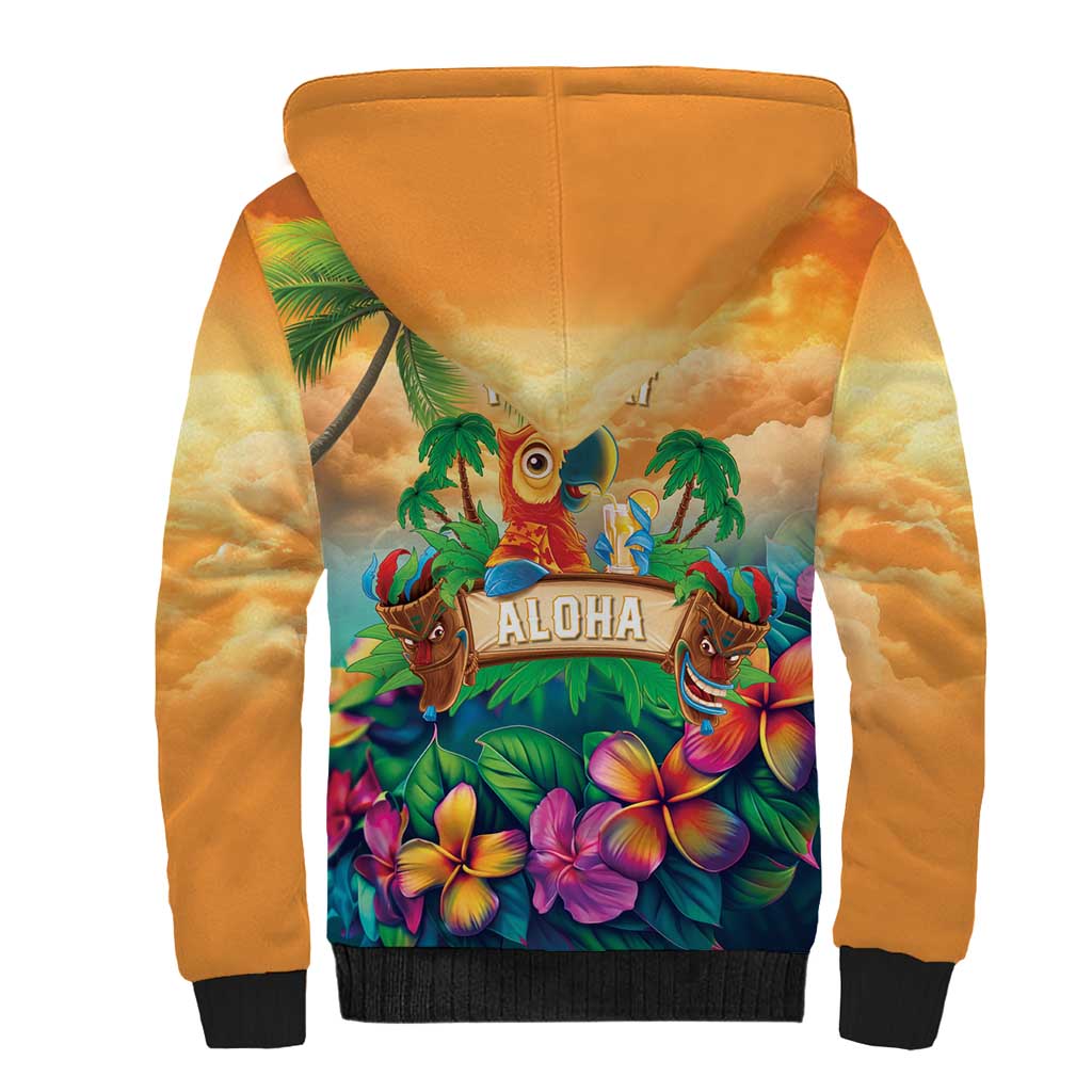 5 Oclock Somewhere Personalized Sherpa Hoodie Hawaii Parrots Plumeria Summer Vibe - Polynesian Pride