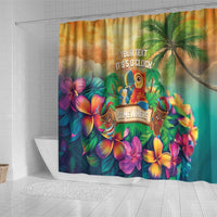 5 Oclock Somewhere Personalized Shower Curtain Hawaii Parrots Plumeria Summer Vibe - Polynesian Pride