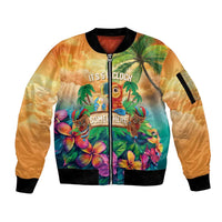5 Oclock Somewhere Personalized Sleeve Zip Bomber Jacket Hawaii Parrots Plumeria Summer Vibe - Polynesian Pride