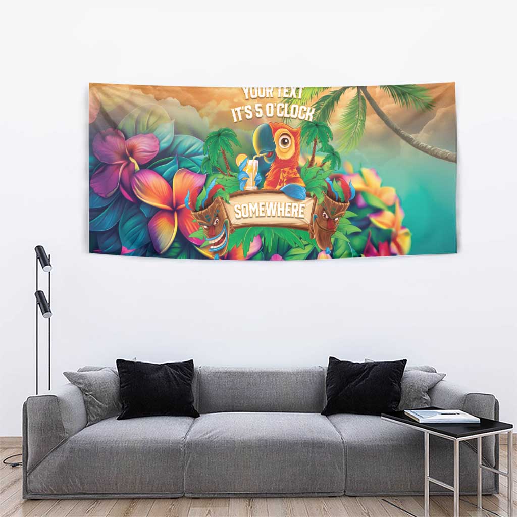 5 Oclock Somewhere Personalized Tapestry Hawaii Parrots Plumeria Summer Vibe - Polynesian Pride