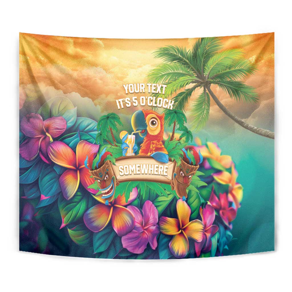 5 Oclock Somewhere Personalized Tapestry Hawaii Parrots Plumeria Summer Vibe - Polynesian Pride