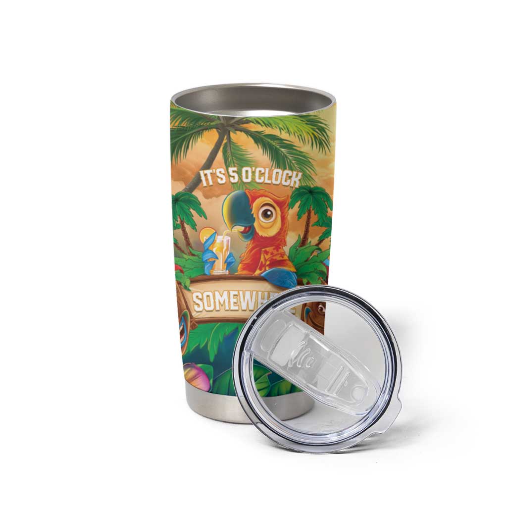 5 Oclock Somewhere Personalized Tumbler Cup Hawaii Parrots Plumeria Summer Vibe - Polynesian Pride