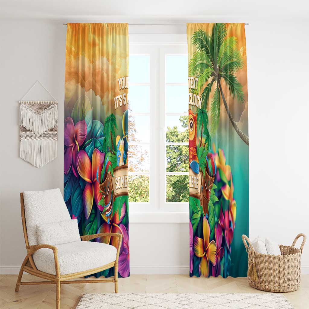 5 Oclock Somewhere Personalized Window Curtain Hawaii Parrots Plumeria Summer Vibe - Polynesian Pride