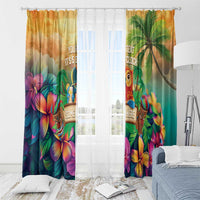 5 Oclock Somewhere Personalized Window Curtain Hawaii Parrots Plumeria Summer Vibe - Polynesian Pride