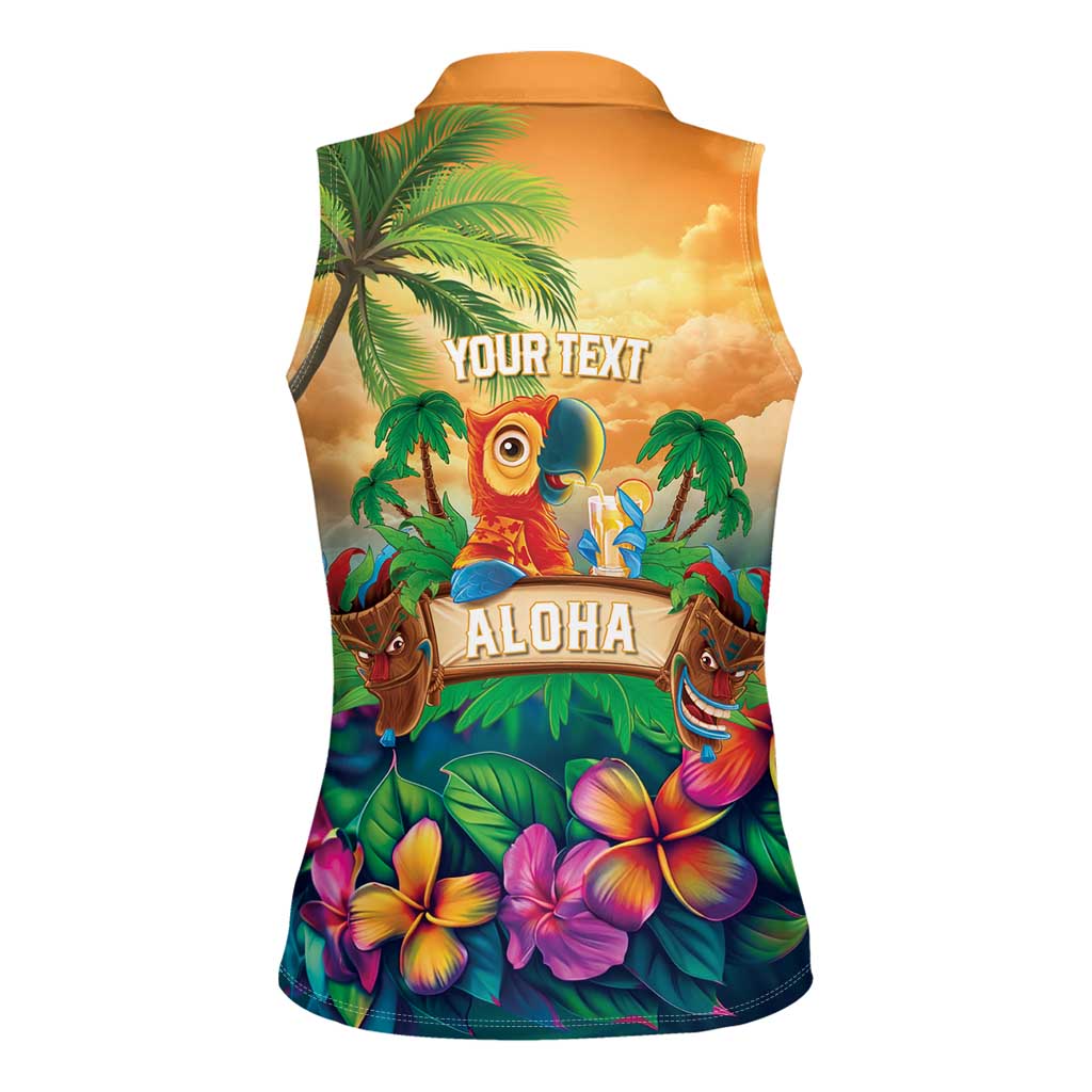 5 Oclock Somewhere Personalized Women Sleeveless Polo Shirt Hawaii Parrots Plumeria Summer Vibe - Polynesian Pride