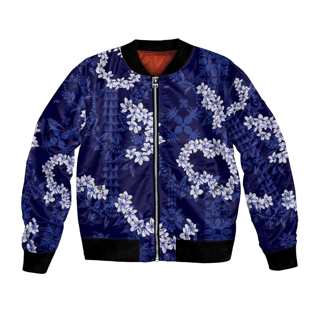 Mokihana Maile and Ilima Leis Bomber Jacket Uliuli Hawaiian Tapa Quilt Pattern - Polynesian Pride