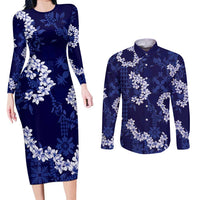 Mokihana Maile and Ilima Leis Couples Matching Long Sleeve Bodycon Dress and Long Sleeve Button Shirt Uliuli Hawaiian Tapa Quilt Pattern - Polynesian Pride