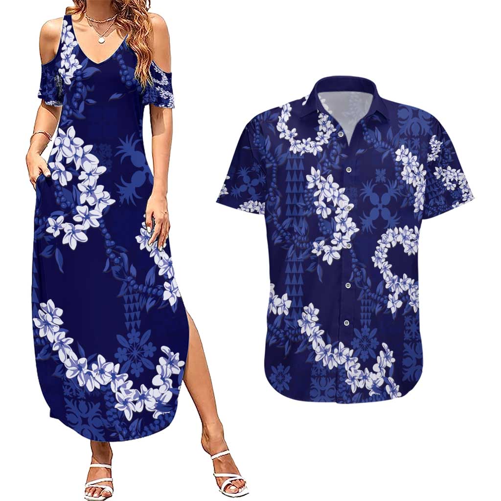 Mokihana Maile and Ilima Leis Couples Matching Summer Maxi Dress and Hawaiian Shirt Uliuli Hawaiian Tapa Quilt Pattern - Polynesian Pride