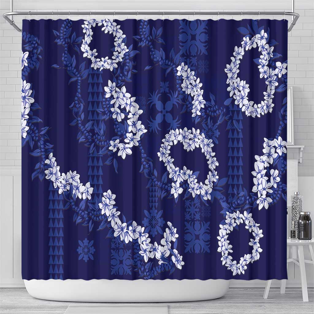 Mokihana Maile and Ilima Leis Shower Curtain Uliuli Hawaiian Tapa Quilt Pattern - Polynesian Pride