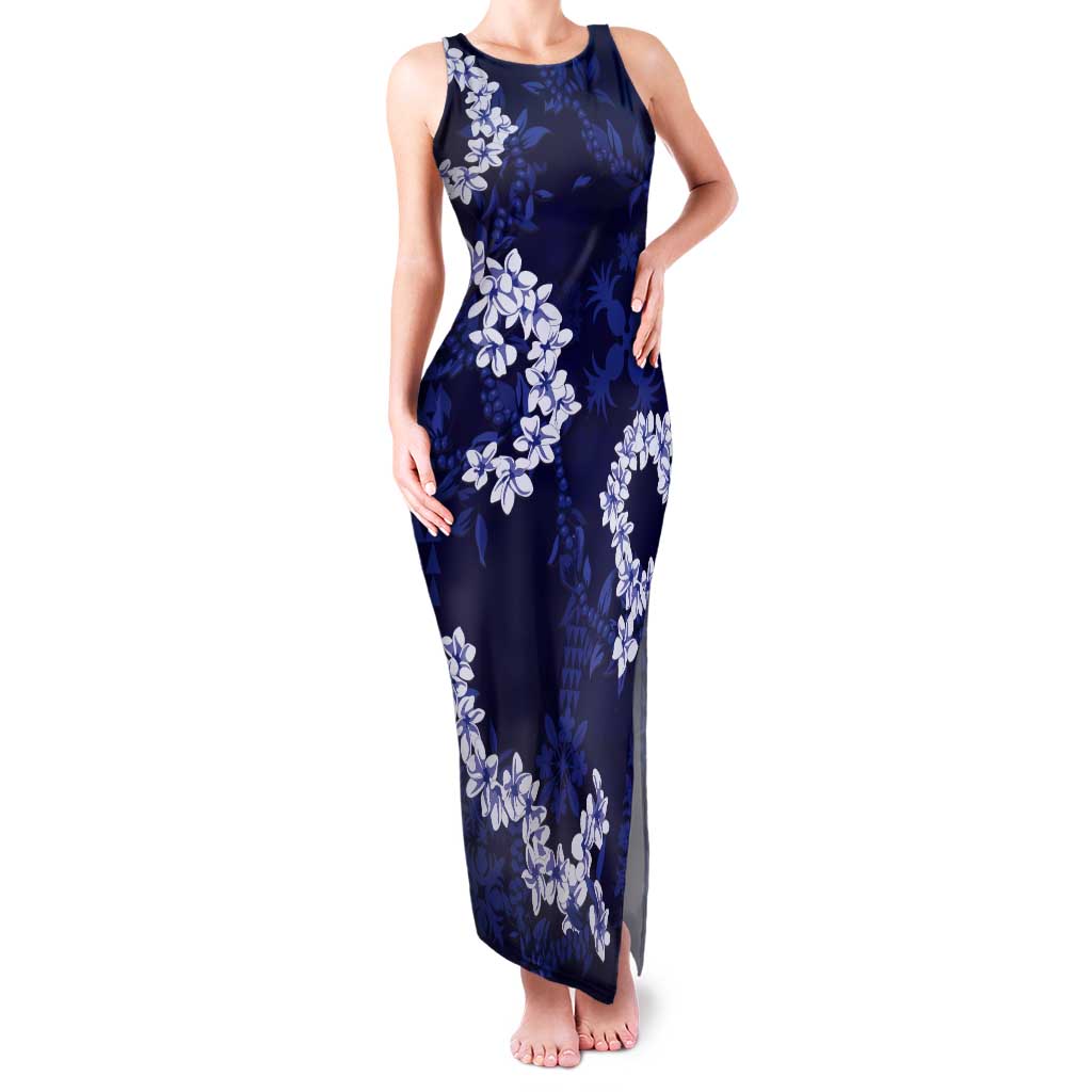 Mokihana Maile and Ilima Leis Tank Maxi Dress Uliuli Hawaiian Tapa Quilt Pattern - Polynesian Pride