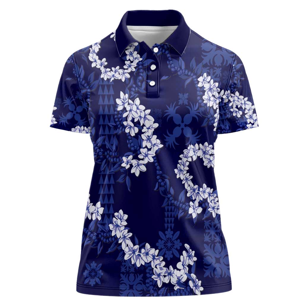 Mokihana Maile and Ilima Leis Women Polo Shirt Uliuli Hawaiian Tapa Quilt Pattern - Polynesian Pride