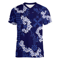 Mokihana Maile and Ilima Leis Women V-Neck T-Shirt Uliuli Hawaiian Tapa Quilt Pattern - Polynesian Pride