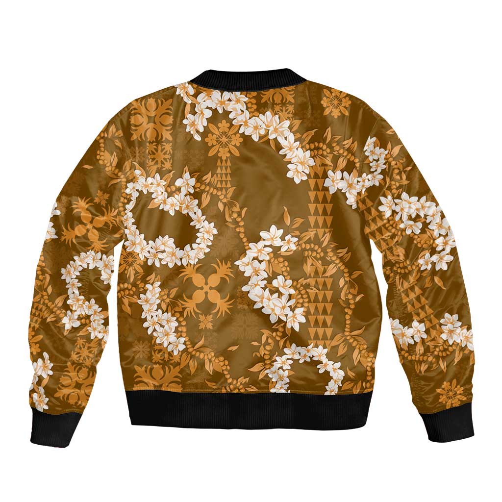 Mokihana Maile and Ilima Leis Bomber Jacket Alani Hawaiian Tapa Quilt Pattern - Polynesian Pride