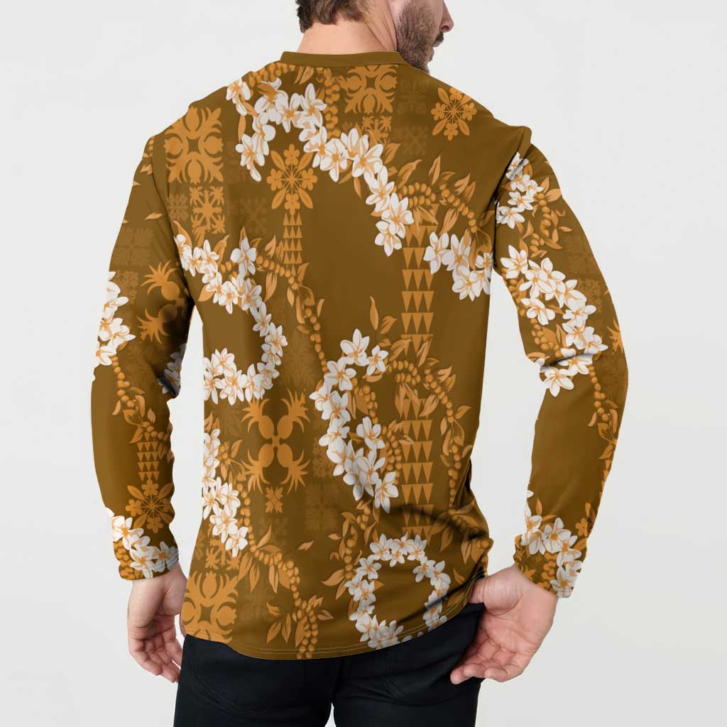 Mokihana Maile and Ilima Leis Button Sweatshirt Alani Hawaiian Tapa Quilt Pattern - Polynesian Pride