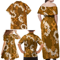 Mokihana Maile and Ilima Leis Family Matching Off Shoulder Maxi Dress and Hawaiian Shirt Alani Hawaiian Tapa Quilt Pattern - Polynesian Pride