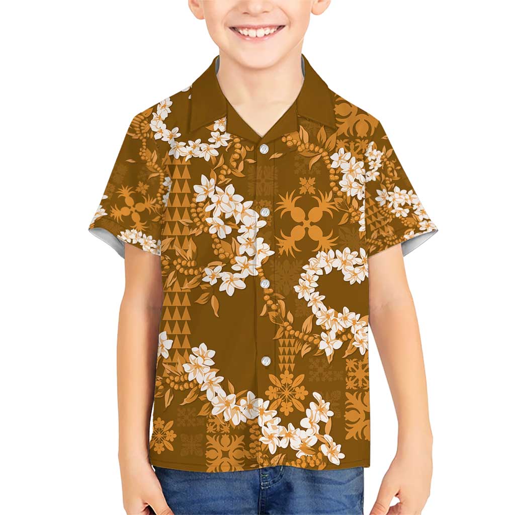 Mokihana Maile and Ilima Leis Kid Hawaiian Shirt Alani Hawaiian Tapa Quilt Pattern - Polynesian Pride