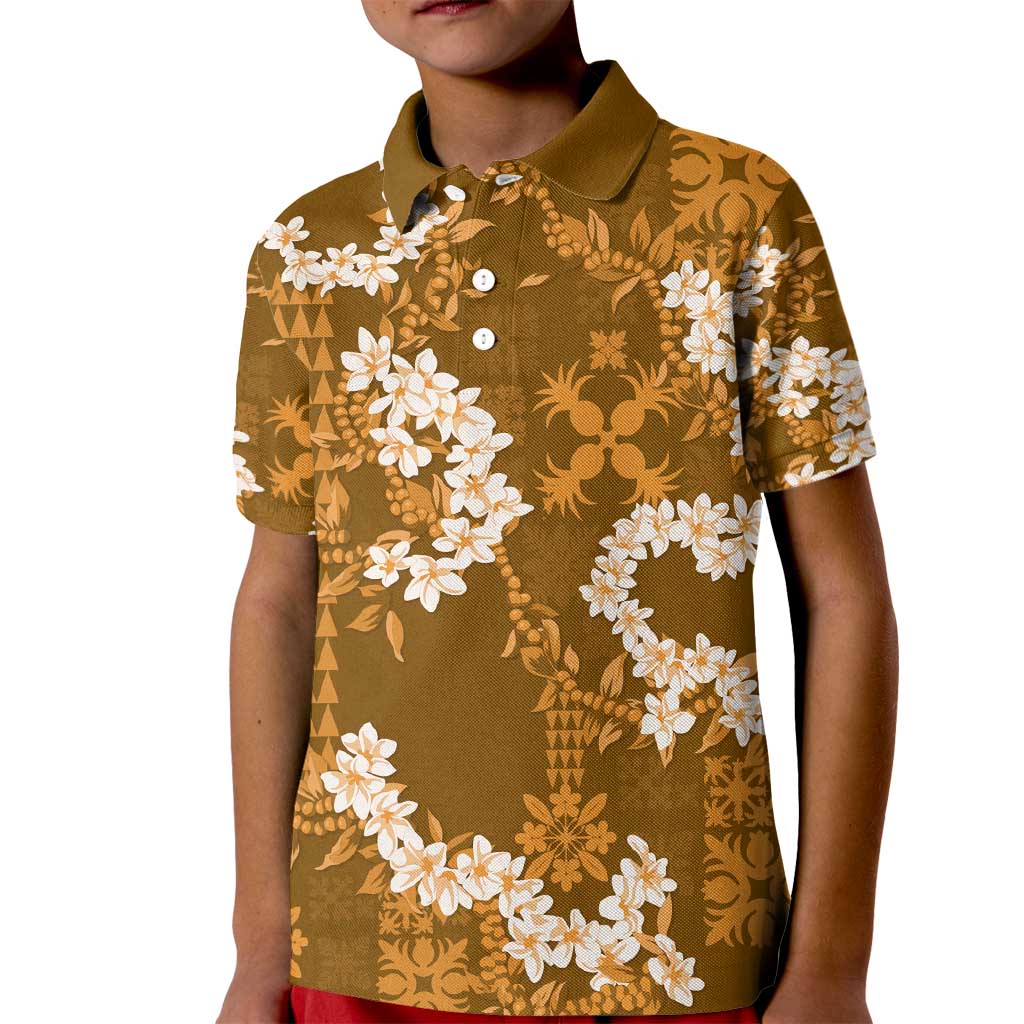 Mokihana Maile and Ilima Leis Kid Polo Shirt Alani Hawaiian Tapa Quilt Pattern - Polynesian Pride