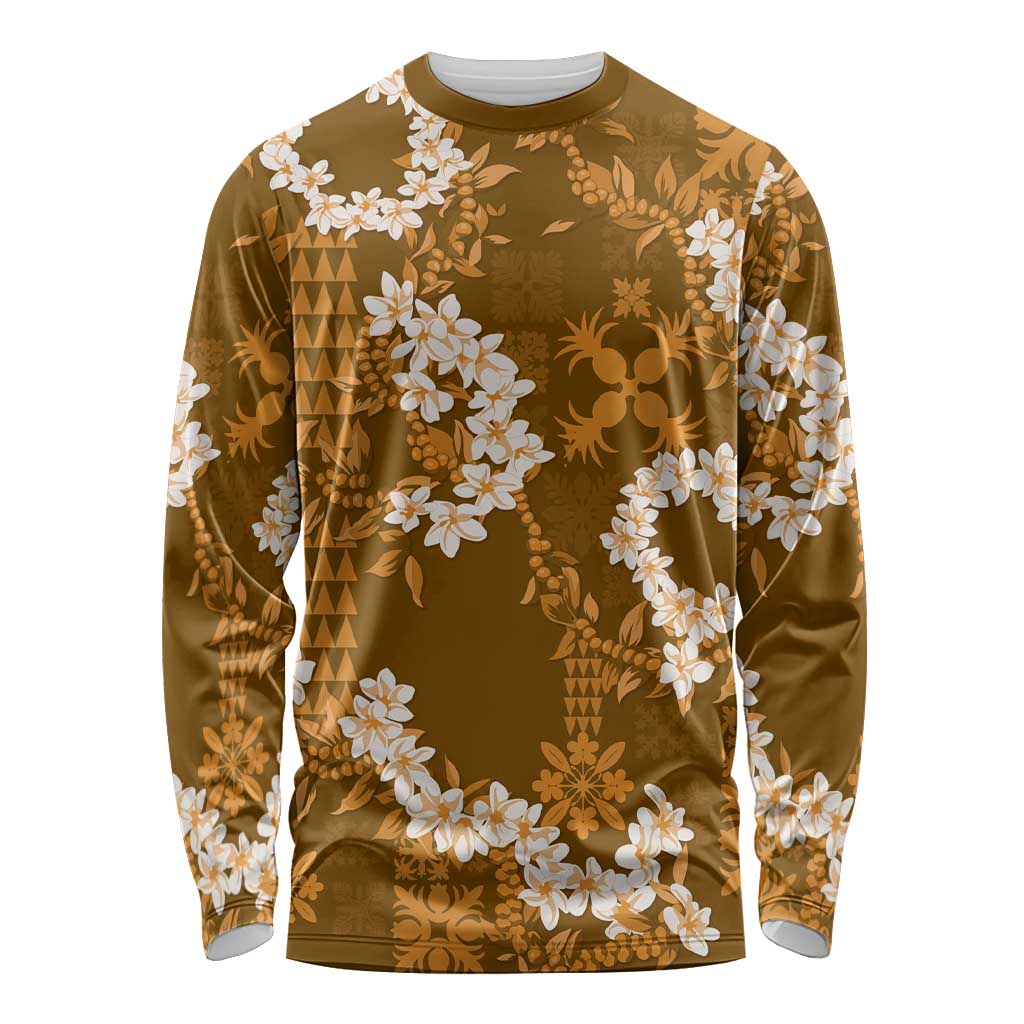 Mokihana Maile and Ilima Leis Long Sleeve Shirt Alani Hawaiian Tapa Quilt Pattern - Polynesian Pride