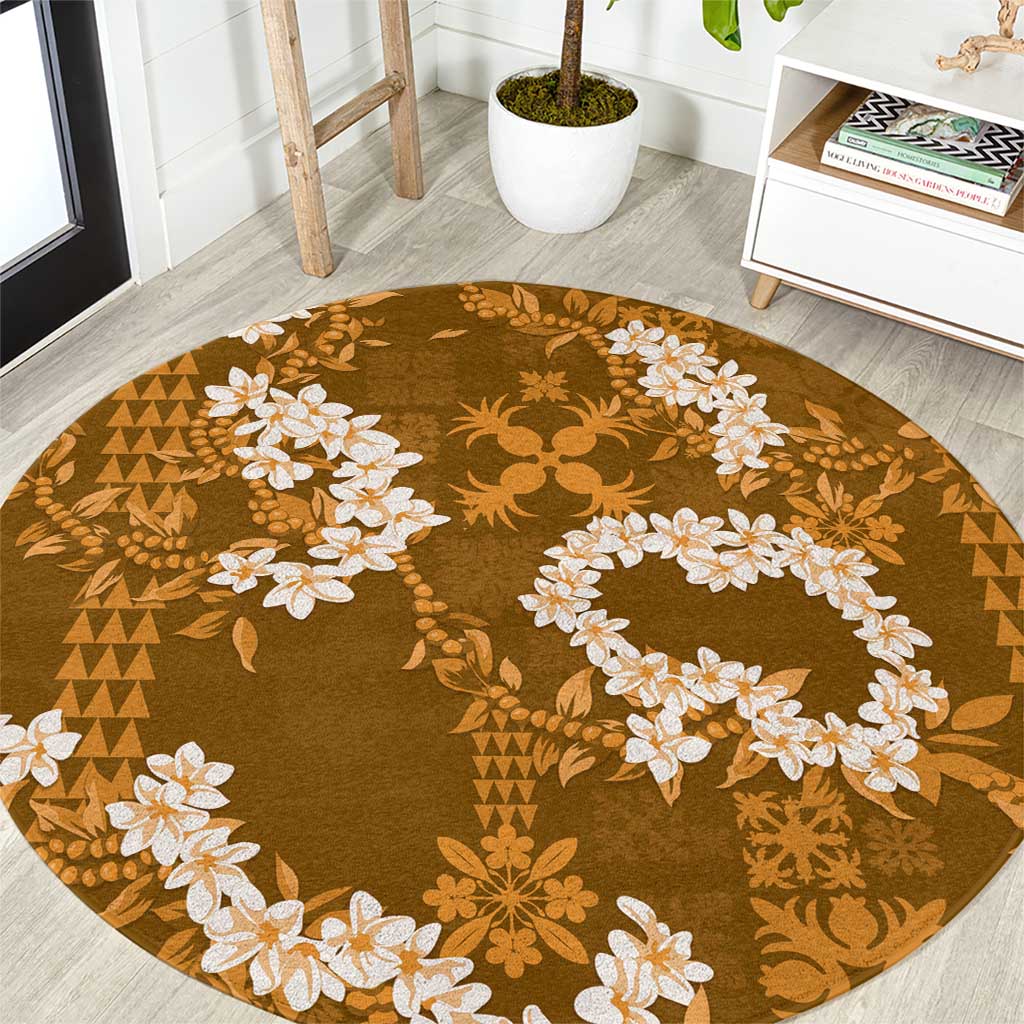 Mokihana Maile and Ilima Leis Round Carpet Alani Hawaiian Tapa Quilt Pattern - Polynesian Pride