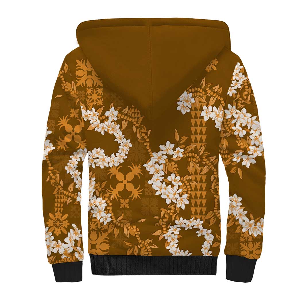 Mokihana Maile and Ilima Leis Sherpa Hoodie Alani Hawaiian Tapa Quilt Pattern - Polynesian Pride