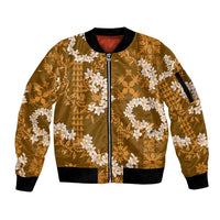 Mokihana Maile and Ilima Leis Sleeve Zip Bomber Jacket Alani Hawaiian Tapa Quilt Pattern - Polynesian Pride