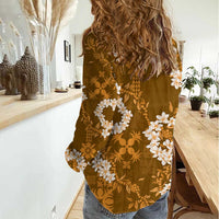 Mokihana Maile and Ilima Leis Women Casual Shirt Alani Hawaiian Tapa Quilt Pattern - Polynesian Pride
