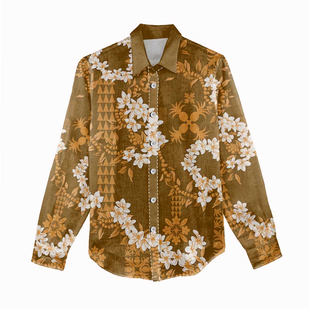 Mokihana Maile and Ilima Leis Women Casual Shirt Alani Hawaiian Tapa Quilt Pattern - Polynesian Pride
