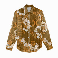 Mokihana Maile and Ilima Leis Women Casual Shirt Alani Hawaiian Tapa Quilt Pattern - Polynesian Pride