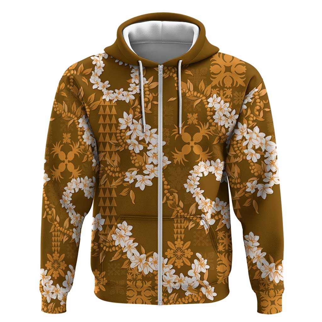 Mokihana Maile and Ilima Leis Zip Hoodie Alani Hawaiian Tapa Quilt Pattern - Polynesian Pride