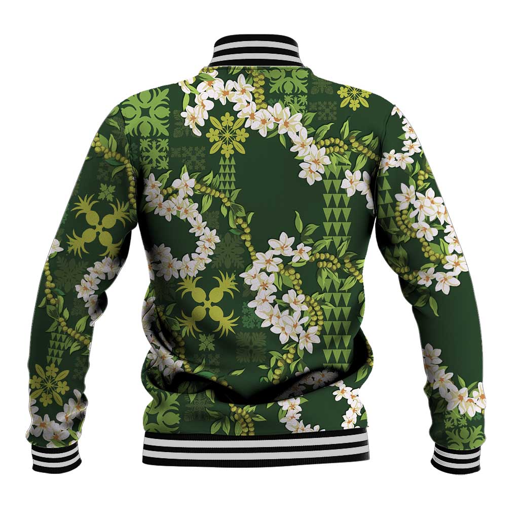 Mokihana Maile and Ilima Leis Baseball Jacket Omaʻomaʻo Hawaiian Tapa Quilt Pattern - Polynesian Pride