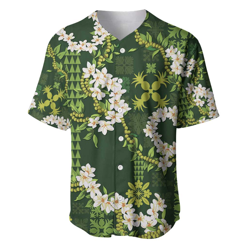 Mokihana Maile and Ilima Leis Baseball Jersey Omaʻomaʻo Hawaiian Tapa Quilt Pattern - Polynesian Pride