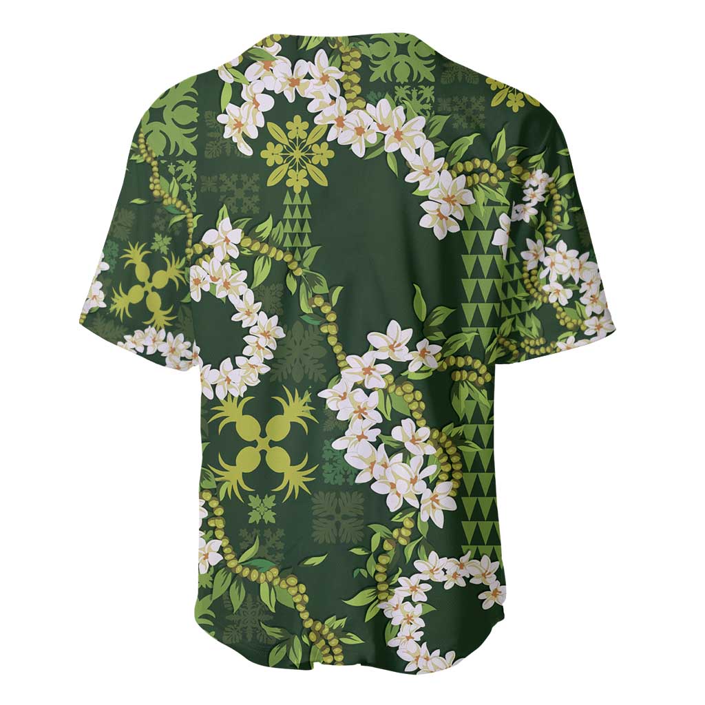 Mokihana Maile and Ilima Leis Baseball Jersey Omaʻomaʻo Hawaiian Tapa Quilt Pattern - Polynesian Pride