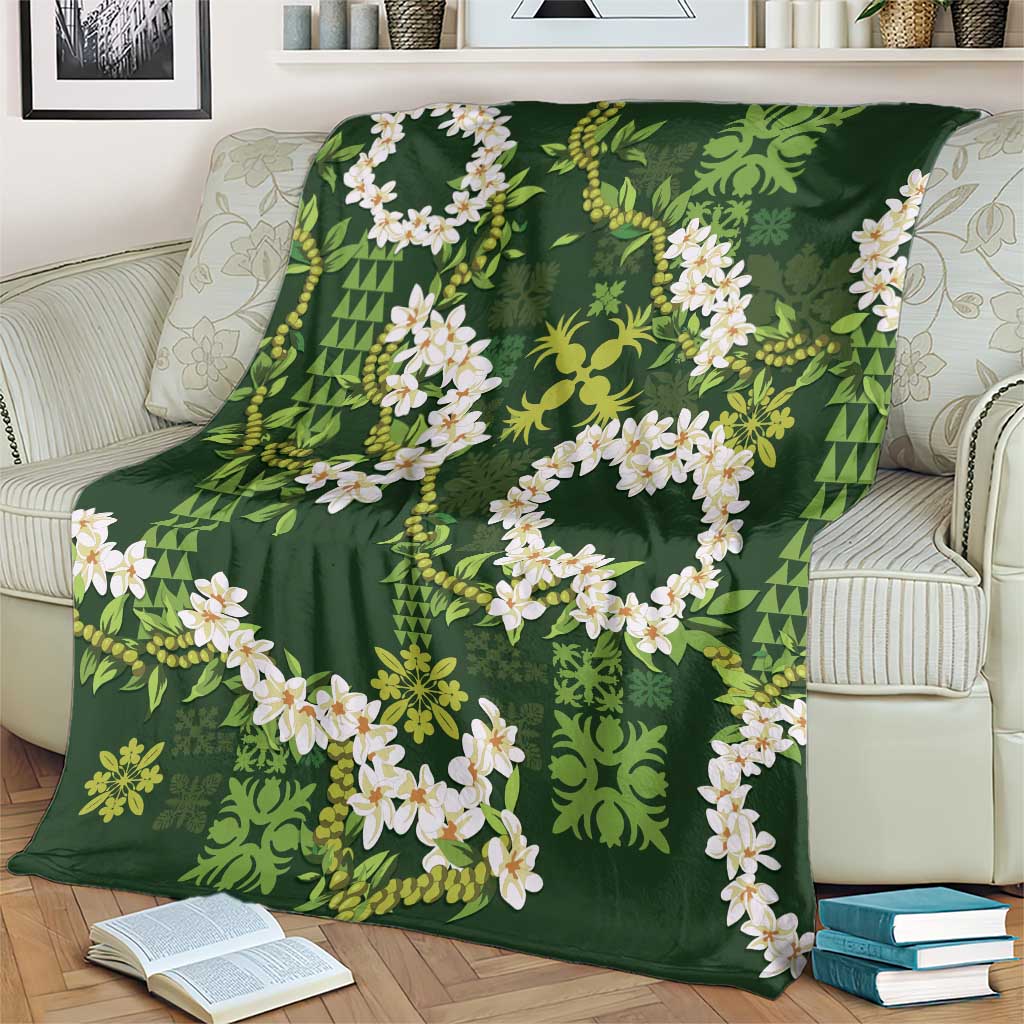 Mokihana Maile and Ilima Leis Blanket Omaʻomaʻo Hawaiian Tapa Quilt Pattern - Polynesian Pride