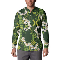 Mokihana Maile and Ilima Leis Button Sweatshirt Omaʻomaʻo Hawaiian Tapa Quilt Pattern - Polynesian Pride