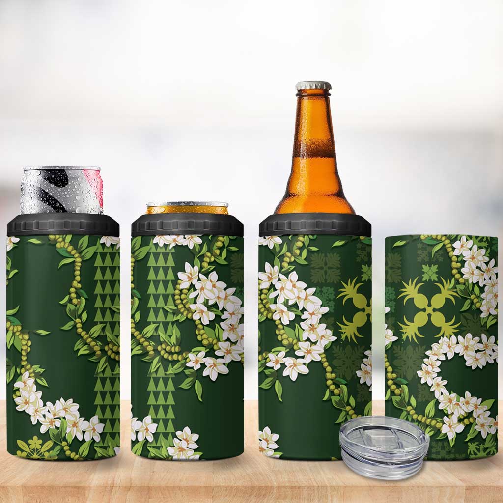 Mokihana Maile and Ilima Leis 4 in 1 Can Cooler Tumbler Omaʻomaʻo Hawaiian Tapa Quilt Pattern - Polynesian Pride