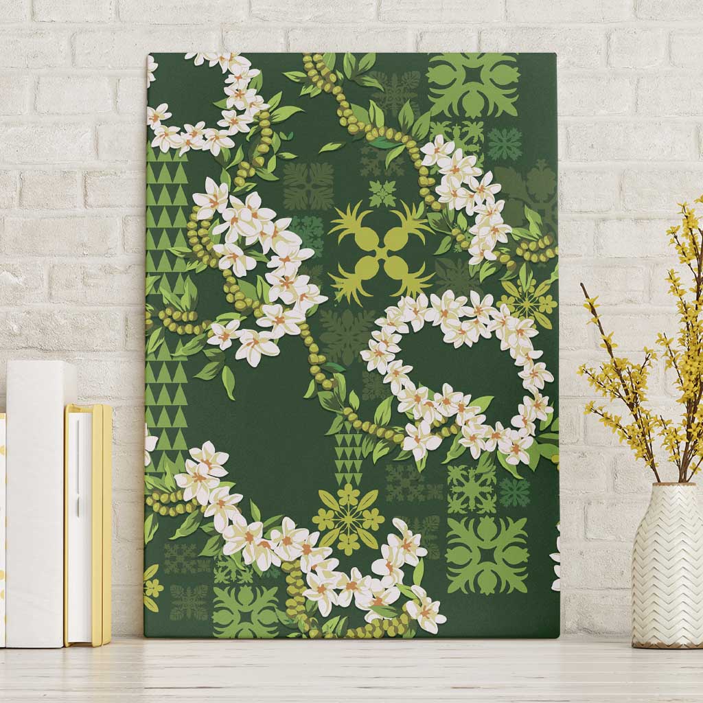 Mokihana Maile and Ilima Leis Canvas Wall Art Omaʻomaʻo Hawaiian Tapa Quilt Pattern - Polynesian Pride