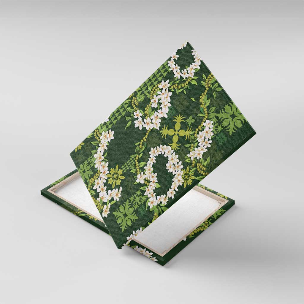 Mokihana Maile and Ilima Leis Canvas Wall Art Omaʻomaʻo Hawaiian Tapa Quilt Pattern - Polynesian Pride